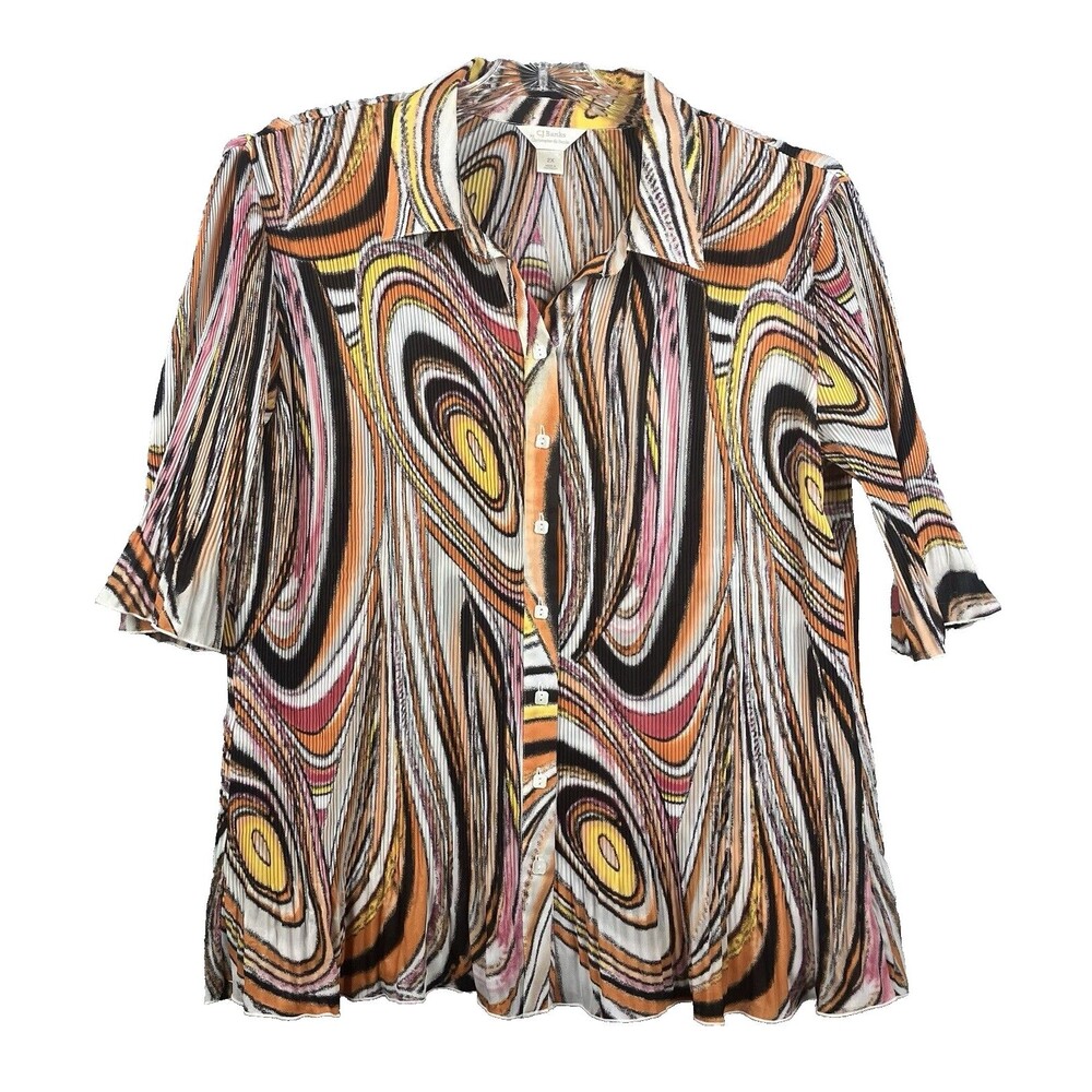 C J Banks Crinkle Knit Button Up Blouse Women’s 2X Boho Disco Psychedelic